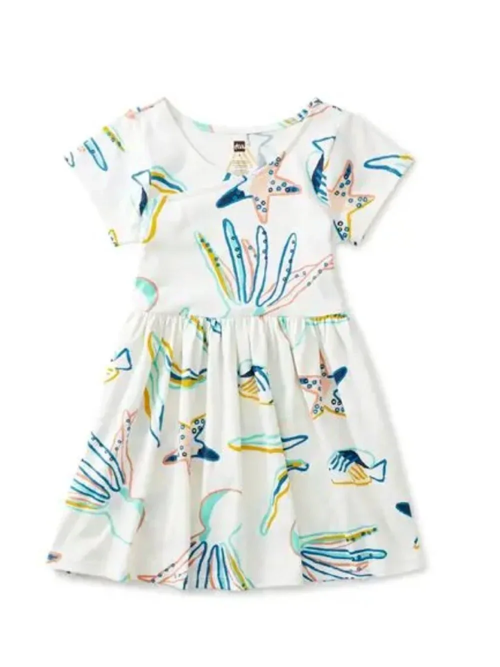 TEA Collection Girls Caribbean Reef Ocean Print Dress Wrap Neck 7 New